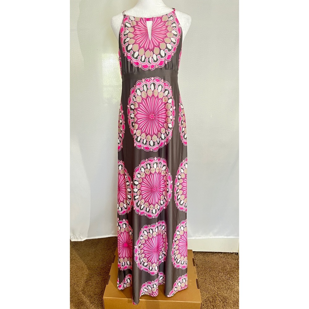 INC International Concepts Studded Mandala Bloom Maxi Dress Dark Gray Pink Small - Picture 3 of 11